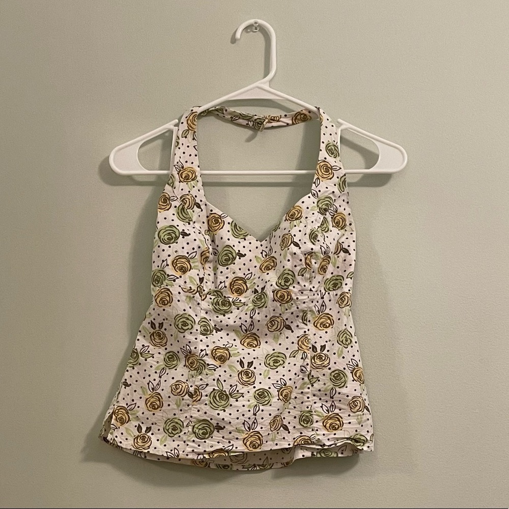 Yellow/Green Rose Halter Top